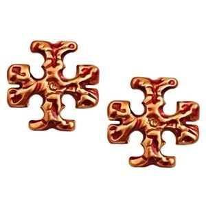 NWT Tory Burch Gold and red T logo Stud Earrings